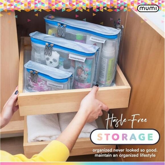 Mumi Clear Travel Toiletry Bag Set Waterproof Makeup Organizer TSA Approved - Picture 6 of 7